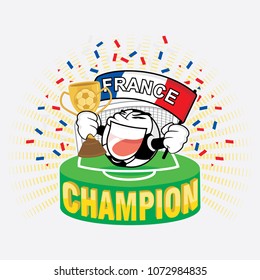 Football or soccer ball champion with cup and France flag vector