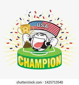 Football or soccer ball champion with cup and USA flag vector