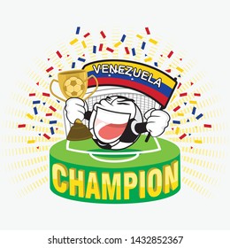 Football or soccer ball champion with cup and Venezuela flag vector