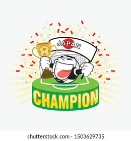 Football or soccer ball champion with cup and Japan flag vector