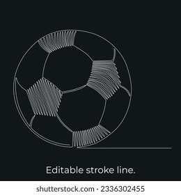 Football soccer ball - championship symbol. Vector stock continues line illustration isolated on black chalkboard background. Editable stroke single line. EPS10