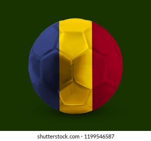 Football, Soccer ball with the flag of Romania printed on it, isolated on dark background, vector illustration eps 10
