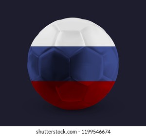 Football, Soccer ball with the flag of Russia printed on it, isolated on dark background, vector illustration eps 10
