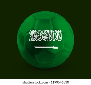 Football, Soccer ball with the flag of Saudi Arabia printed on it, isolated on dark background, vector illustration eps 10