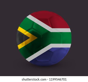 Football, Soccer ball with the flag of South Africa printed on it, isolated on dark background, vector illustration eps 10