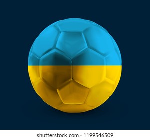 Football, Soccer ball with the flag of Ukraine printed on it, isolated on dark background, vector illustration eps 10