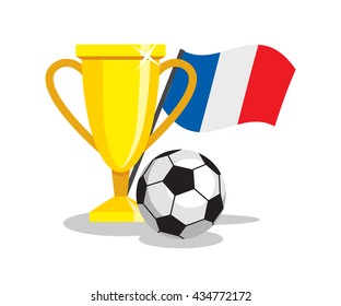 Football or soccer ball  and french flag on white background. Concept of championship, league, team sport. Concept of prize, leadership, winning and success. Winner award.