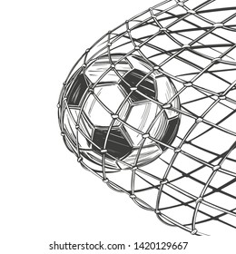 football, soccer ball, goal came in the gate, win, sports game, emblem sign, hand drawn vector illustration sketch