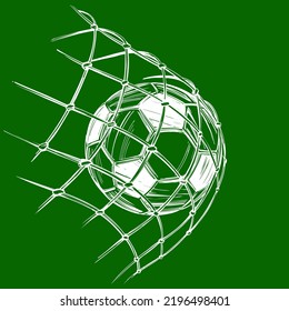 football, soccer ball, goal came in the gate, win, sports game, emblem sign, hand drawn vector illustration sketch