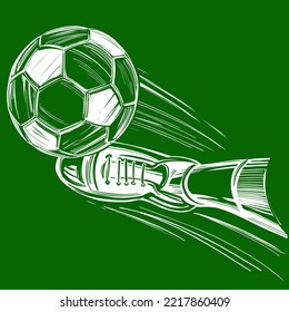 football, soccer ball, goal came in the gate, win, sports game, emblem sign, hand drawn vector illustration sketch