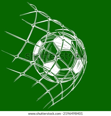 football, soccer ball, goal came in the gate, win, sports game, emblem sign, hand drawn vector illustration sketch