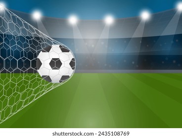 Football or Soccer Ball in Goal. Football Championship. Soccer Banner Template for Poster. Vector Illustration. 