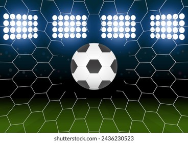 Football or Soccer Ball in Goal. Football Championship. Soccer Banner Template for Poster. Vector Illustration. 