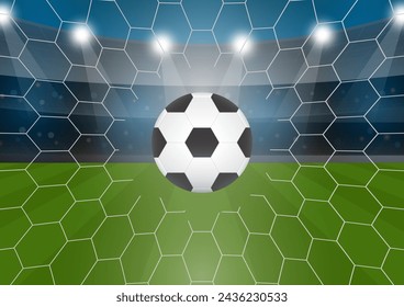 Football or Soccer Ball in Goal. Football Championship. Soccer Banner Template for Poster. Vector Illustration. 
