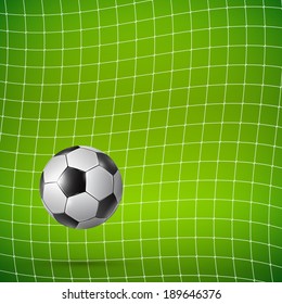 Football Soccer ball in goal on green, Vector realistic illustration.