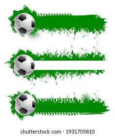 Football or soccer ball with grunge strokes isolated vector sports accessory on white background. Equipment for playing game, championship or tournament competition. Realistic 3d design elements set