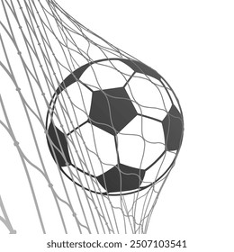 A Football or Soccer Ball Hitting the Goal Net. Vector Template