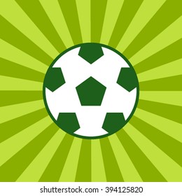 Football soccer ball icon. Long shadow flat design. Vector illustration.Icon of a soccer ball in green retro rays