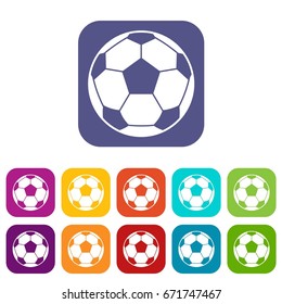 Football soccer ball icons set vector illustration in flat style In colors red, blue, green and other