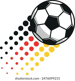 football or soccer ball with motion lines in colors of the German national flag	