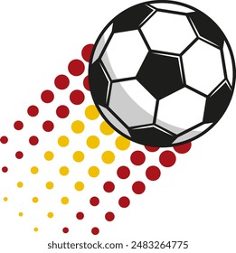 Football or soccer ball with motion lines in colors of the Spanish national flag.