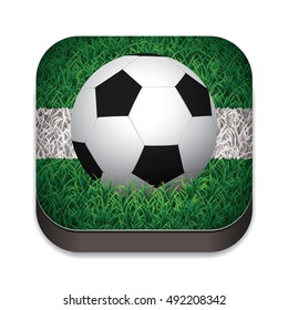 Football / Soccer Ball On Grass With White Line. Grass Trimmed Shaped Icons. Vector Illustration.