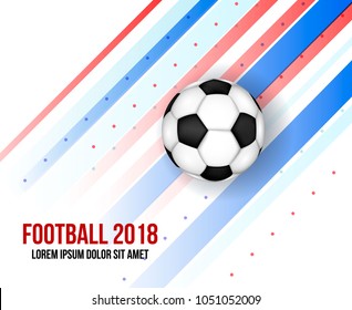 Football soccer ball on white background with diagonal action lines making in colors of national russian flag,vector illustration.Football 2018 sport logo banner web design style