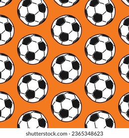 football or soccer ball pattern. Sport background. Vector illustration for clothing textile, scrapbooking in an orange background