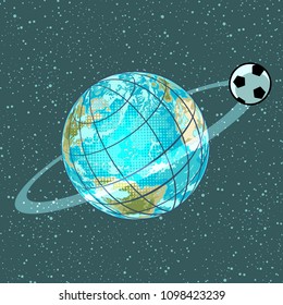 football soccer ball planet earth championship. Pop art retro vector illustration kitsch vintage