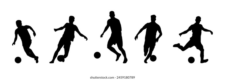 football Soccer with ball player silhouette. Players Set. High quality isolated on white background. Vector illustration