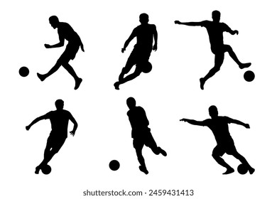 football Soccer with ball. player silhouette. Players Set. High quality isolated on white background. Vector illustration