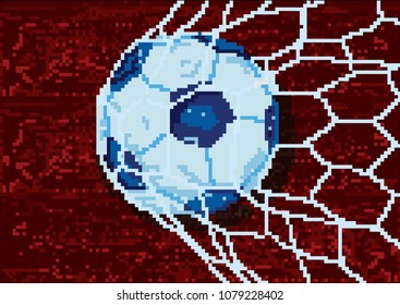 Football Soccer Ball with Red Pixel Background in Vector Illustration