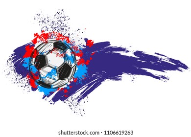 football, soccer ball, russian flag sports game, emblem sign, hand drawn vector illustration sketch.