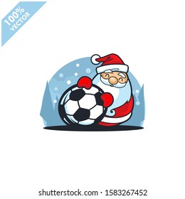 Football soccer ball with santa claus christmas theme logo vector