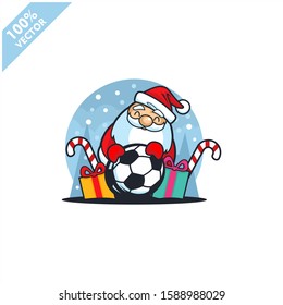 Football soccer ball with santa claus christmas theme logo vector	
