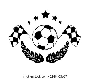 Football, soccer ball sign with stars, flags and laurel wreath. Suits for logo, emblem, visit card, document template.