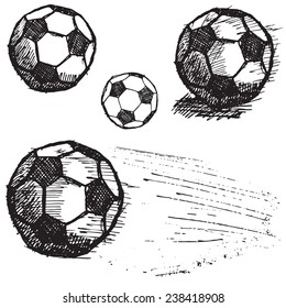 Football soccer ball sketch set isolated on white background.