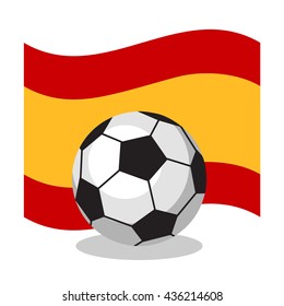 Football or soccer ball with spanish flag on white background. World cup. Cartoon ball. Concept of championship, league, team sport. Game for kids and adults. Cheering and sport fans concept.