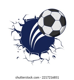 Football Soccer Ball Tearing A Hole In The White Background. Football Wall Decal Soccer Sticker Vinyl Wall Sticker