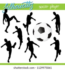 Football or soccer ball with vector players silhouettes