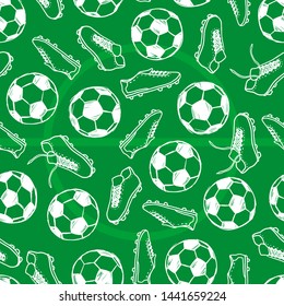 Football Soccer balls and boots doodle seamless pattern. Vector illustration background. For print, textile, web, home decor, fashion, surface, graphic design