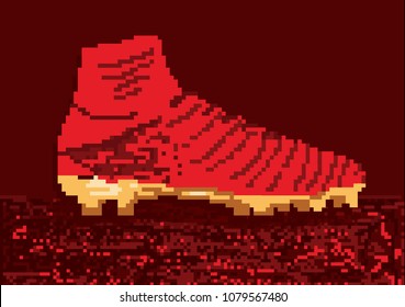 Football Soccer Boot in Pixel Vector Illustration with Red Background