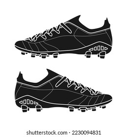 Football or soccer boots black icon vector illustration, in trendy design style, isolated on white background. Editable icon of football equipment for world competition.