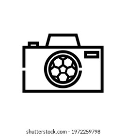 Football or Soccer Camera Vector icon in Outline Style. The camera with the soccer ball is a symbol of capture or image. Vector illustration icons can be used for apps, websites, or part of logo.