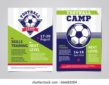 Football, Soccer Camp Posters, Flyer With Football Ball - Template Vector Design