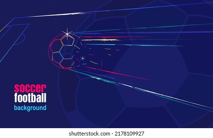 Football or soccer championship light background, Vector illustration of abstract glowing neon colored soccer ball and hexagon grid pattern over blue background