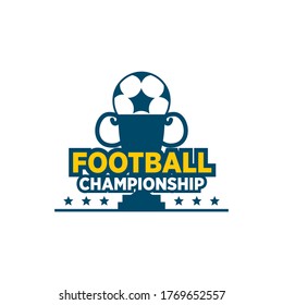 Football or soccer championship trophy logo design vector template