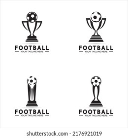 Plantilla de icono del vector de diseño del logotipo del logotipo del Campeonato de Fútbol o del Campeonato de Fútbol. Trofeo de fútbol campeón 