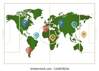 football soccer check in  on world map background design,vector illustration.