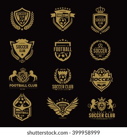 Football and soccer college Golden color Logo Set